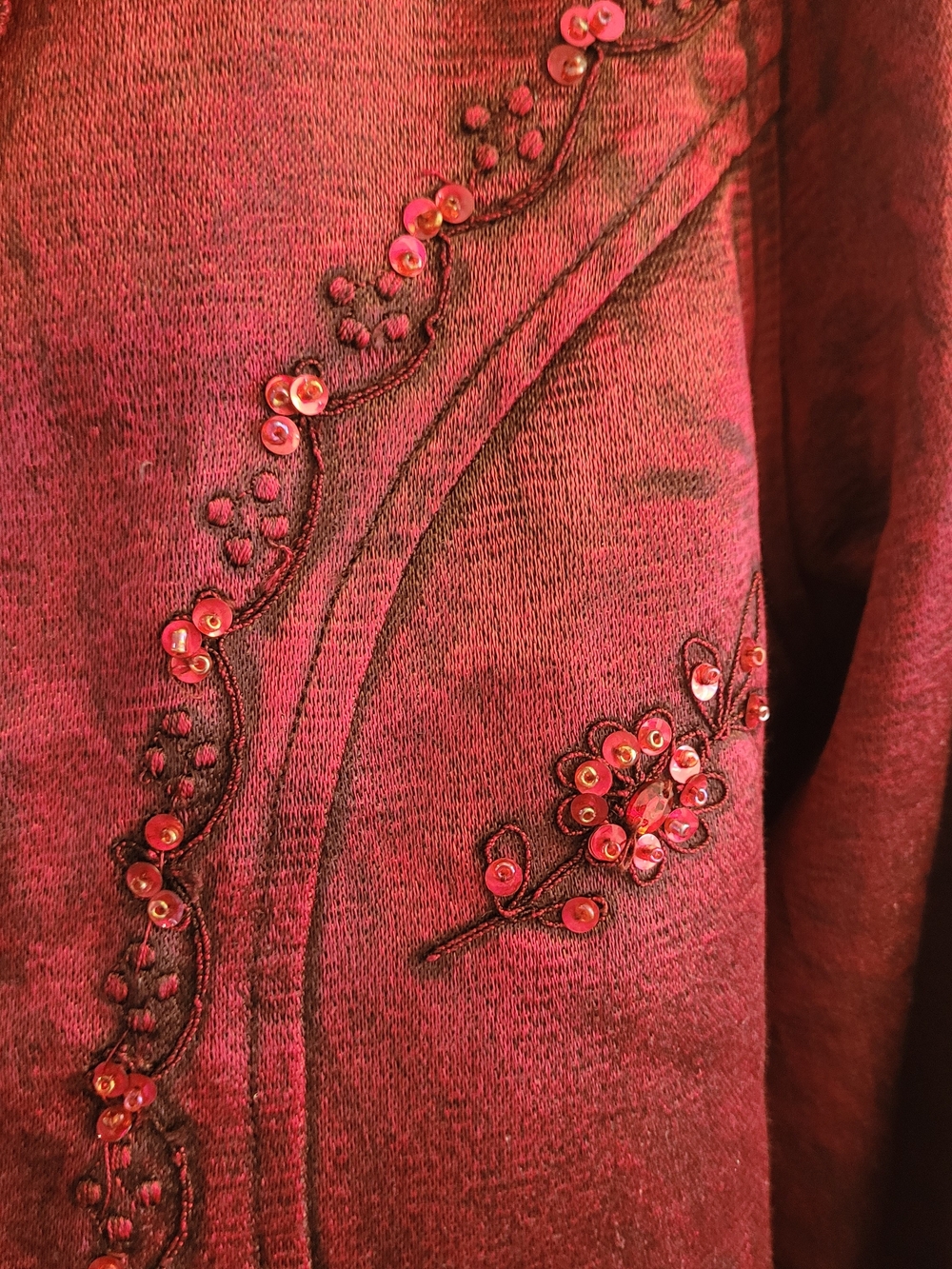Parsley & Sage Embellished Ruffle Trim Jacket | Boho Artsy Cardigan | Medium - Picture 5 of 12